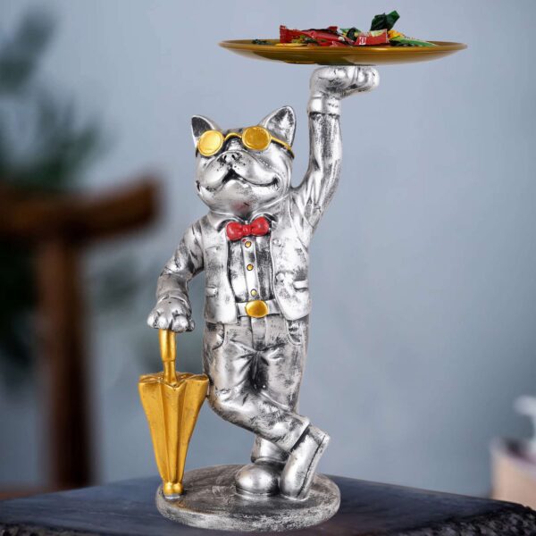 Stylish Dog Showpiece Figurine with Plate | Perfect Decorative Piece for Home, Office, or Dining Table